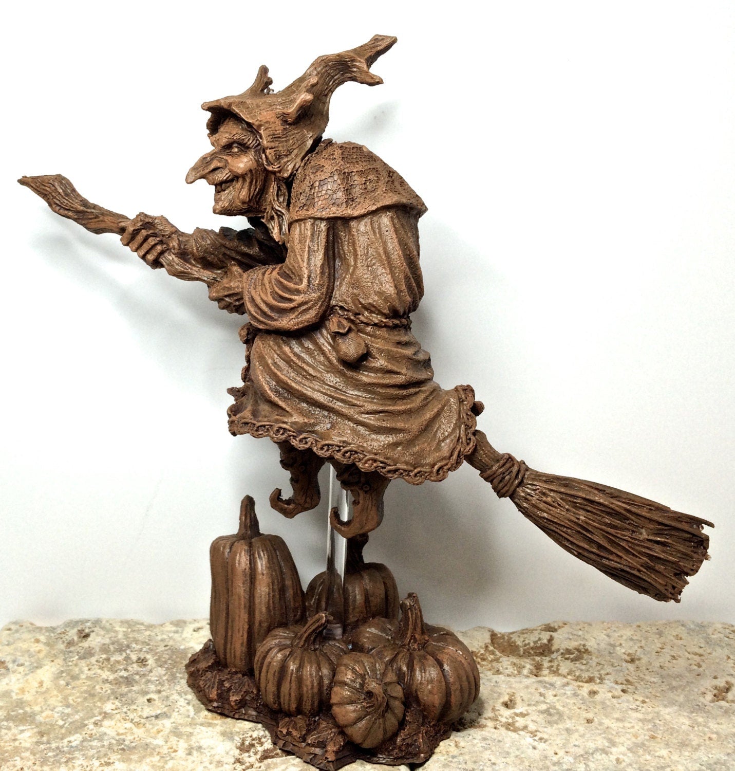 La Befana the Witch Statue, Hand Painted Resin Sculpture | Rustic Spooky Home Decor for Halloween