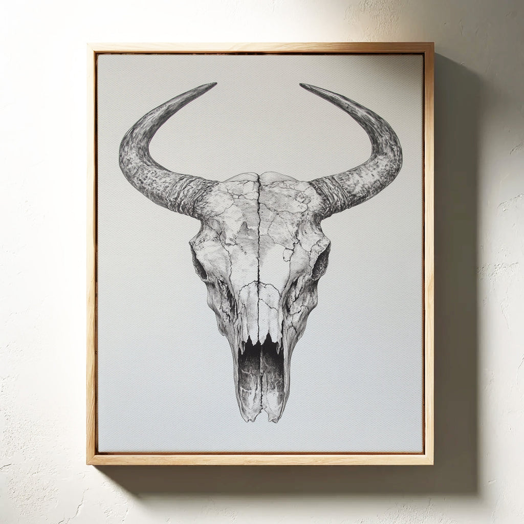 Western Bull Skull Line Art Print – Rustic Cowboy Wall Decor