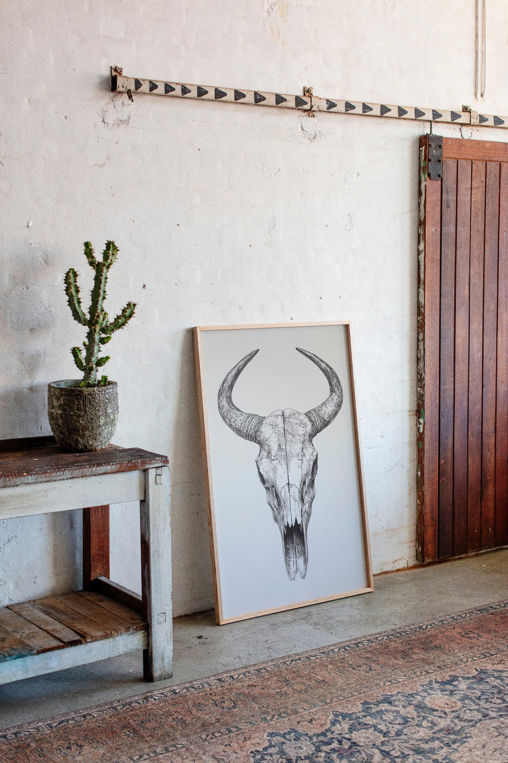 Western Bull Skull Line Art Print – Rustic Cowboy Wall Decor