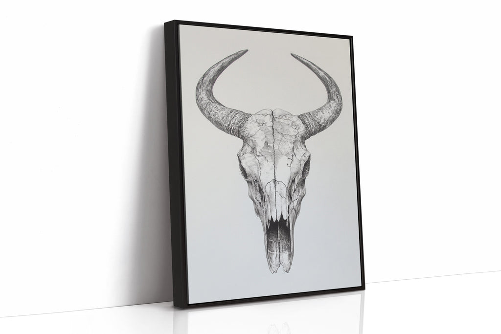 Western Bull Skull Line Art Print – Rustic Cowboy Wall Decor