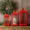 Set of Three Classic Farmhouse Red Metal Lanterns