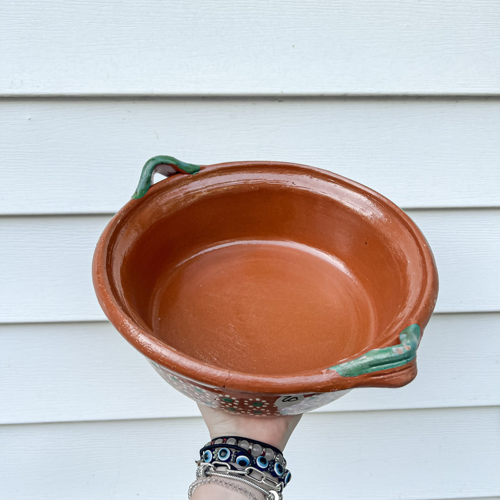 Traditional Mexican Barro Pot 500mL-1000mL Green Handles