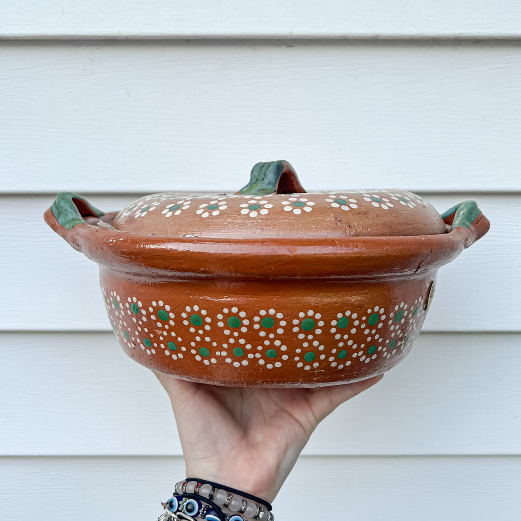 Traditional Mexican Barro Pot 500mL-1000mL Green Handles