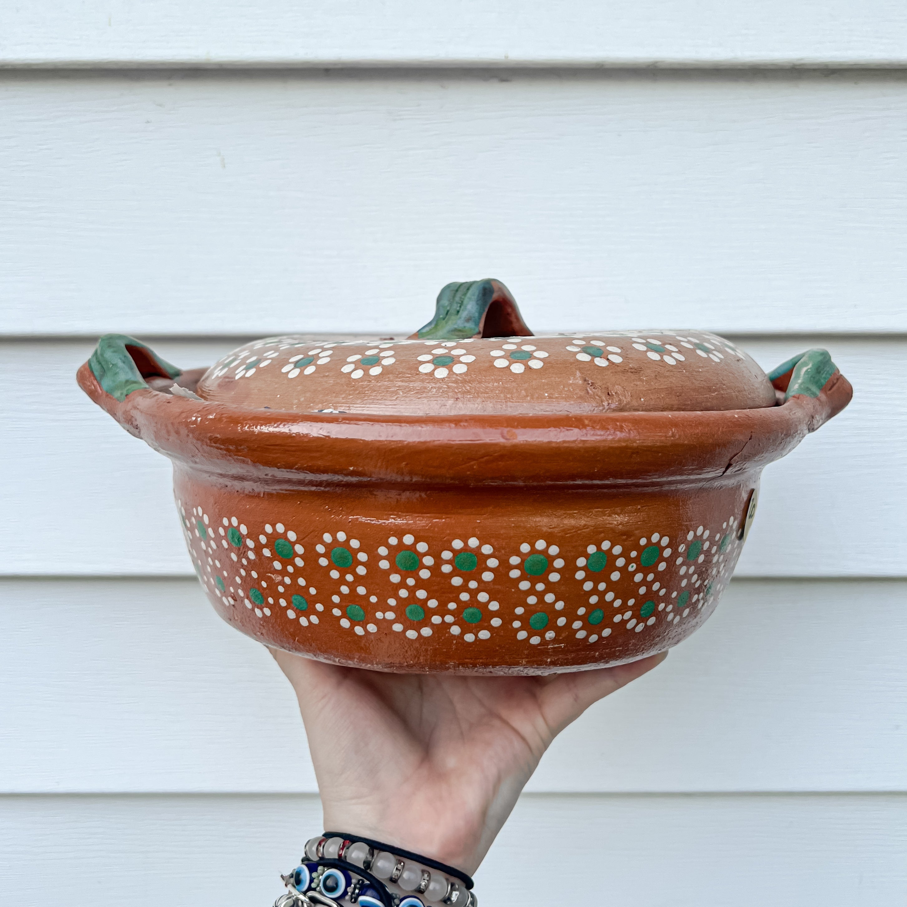 Traditional Mexican Barro Pot 500mL-1000mL Green Handles