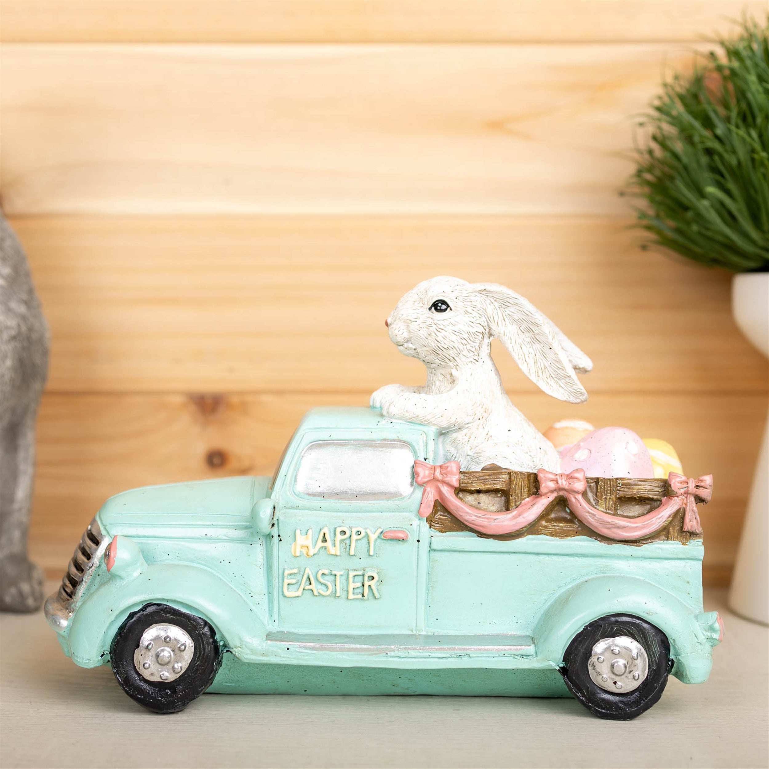 Charming Easter Bunny Cruisin' in a Car Decor 9.5" Long