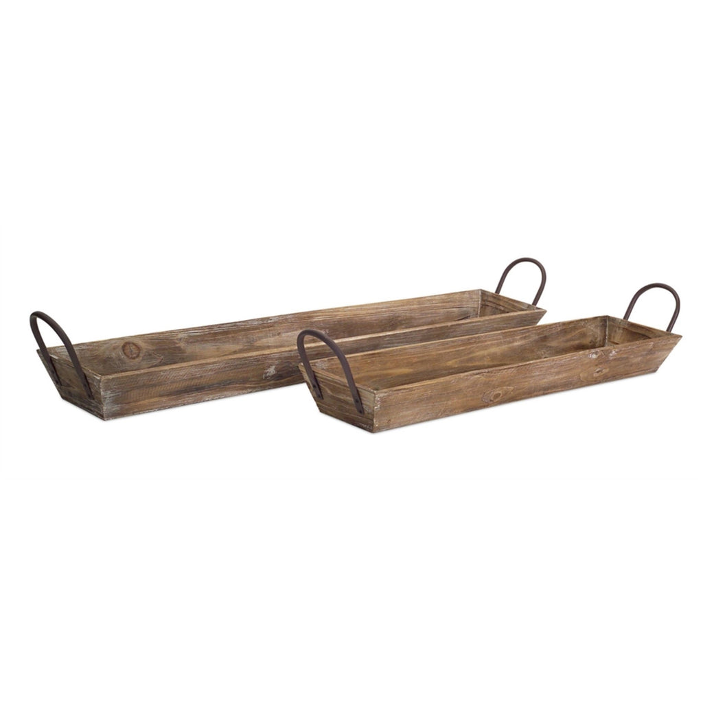 Set of 2 Barnwood Serving Trays with Handles for Farmhouse Decor