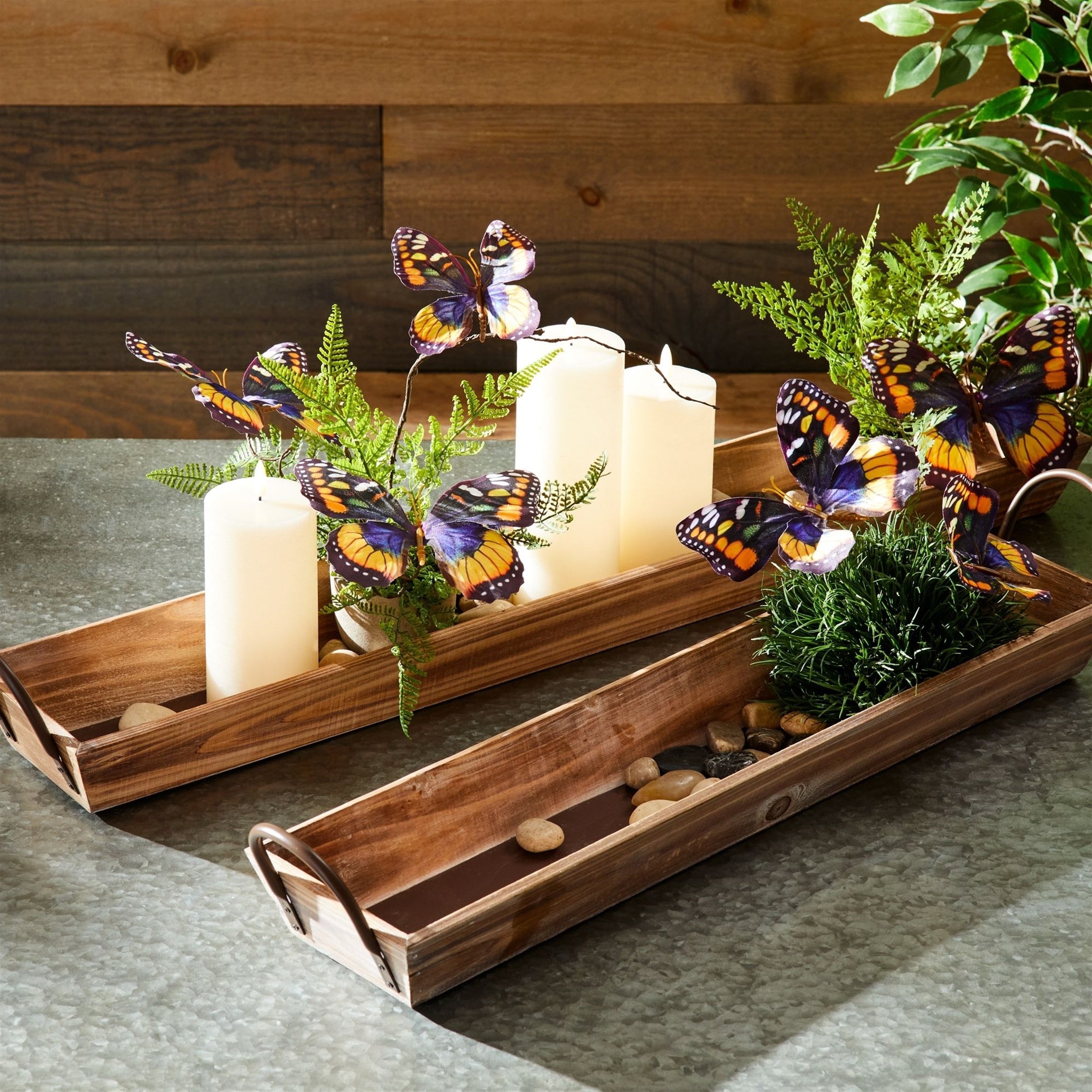 Set of 2 Barnwood Serving Trays with Handles for Farmhouse Decor