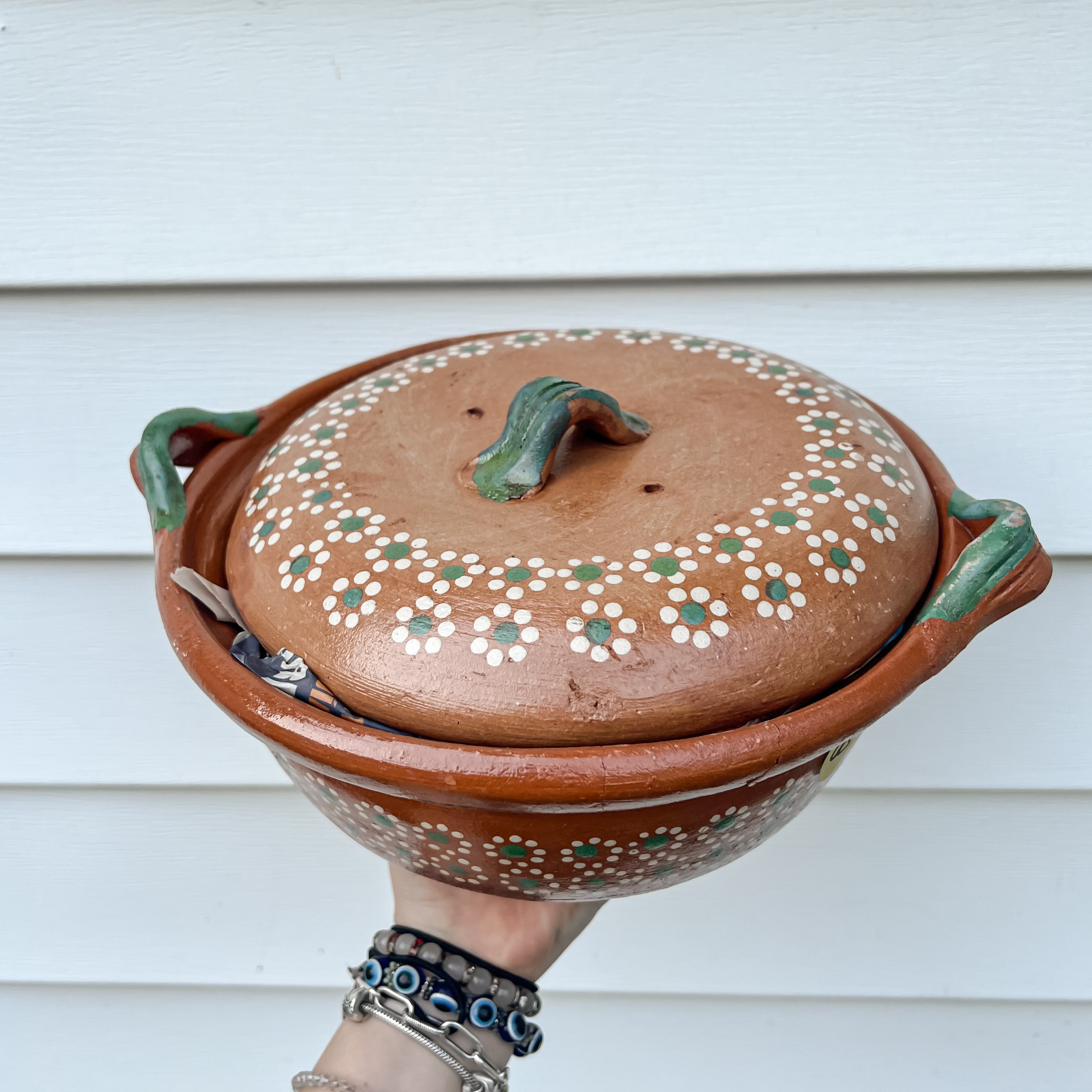 Traditional Mexican Barro Pot 500mL-1000mL Green Handles