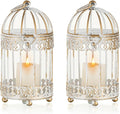NUPTIO Tea Light Candle Holders: 2 Pcs 6 inch H Distressed White Bird Cage Lantern Centerpiece Hanging Metal Birdcage Tealight Votive Holder for Home Fireplace Dining Table Living Room Decoration