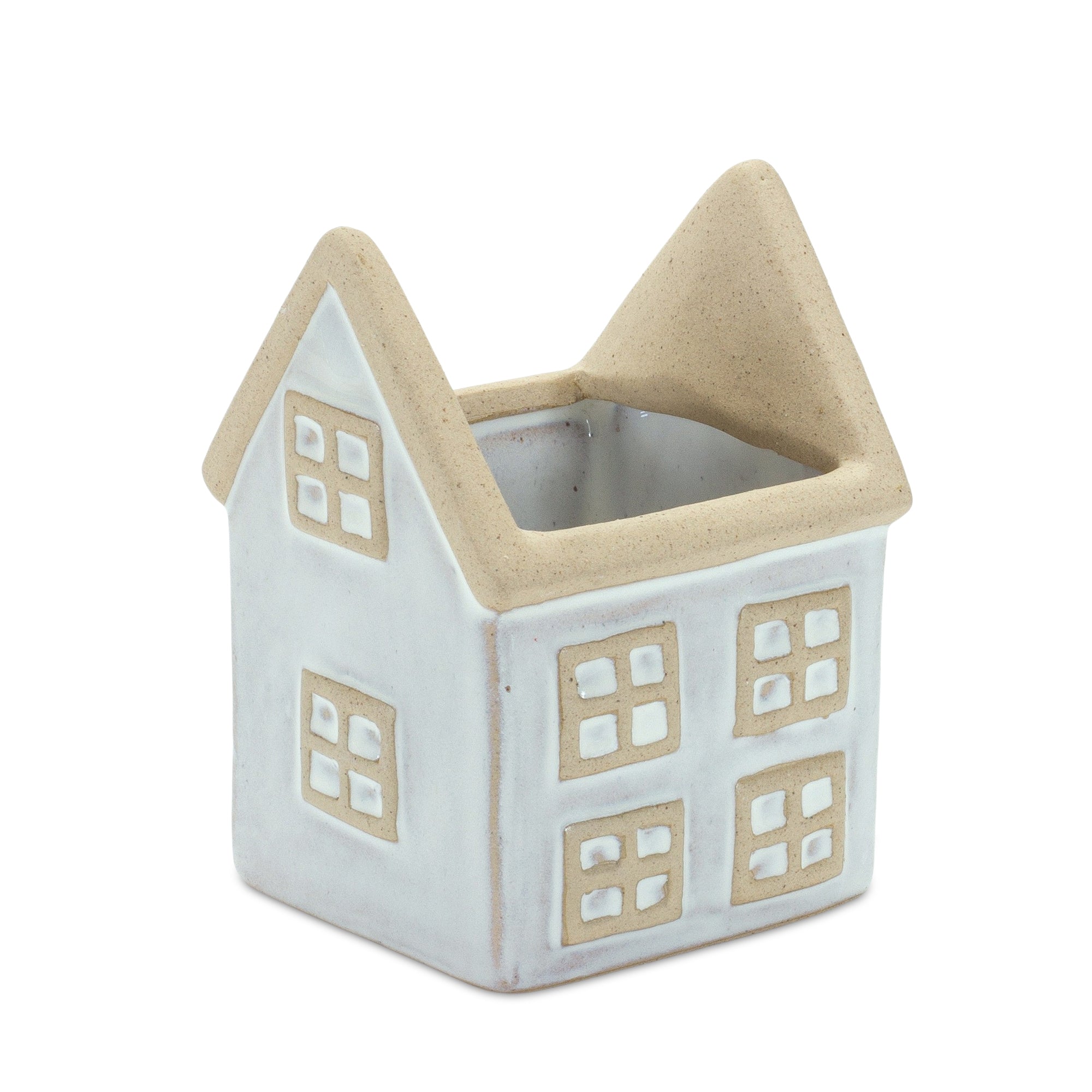 Neutral Porcelain House and Barn Planter Set for Home Decor