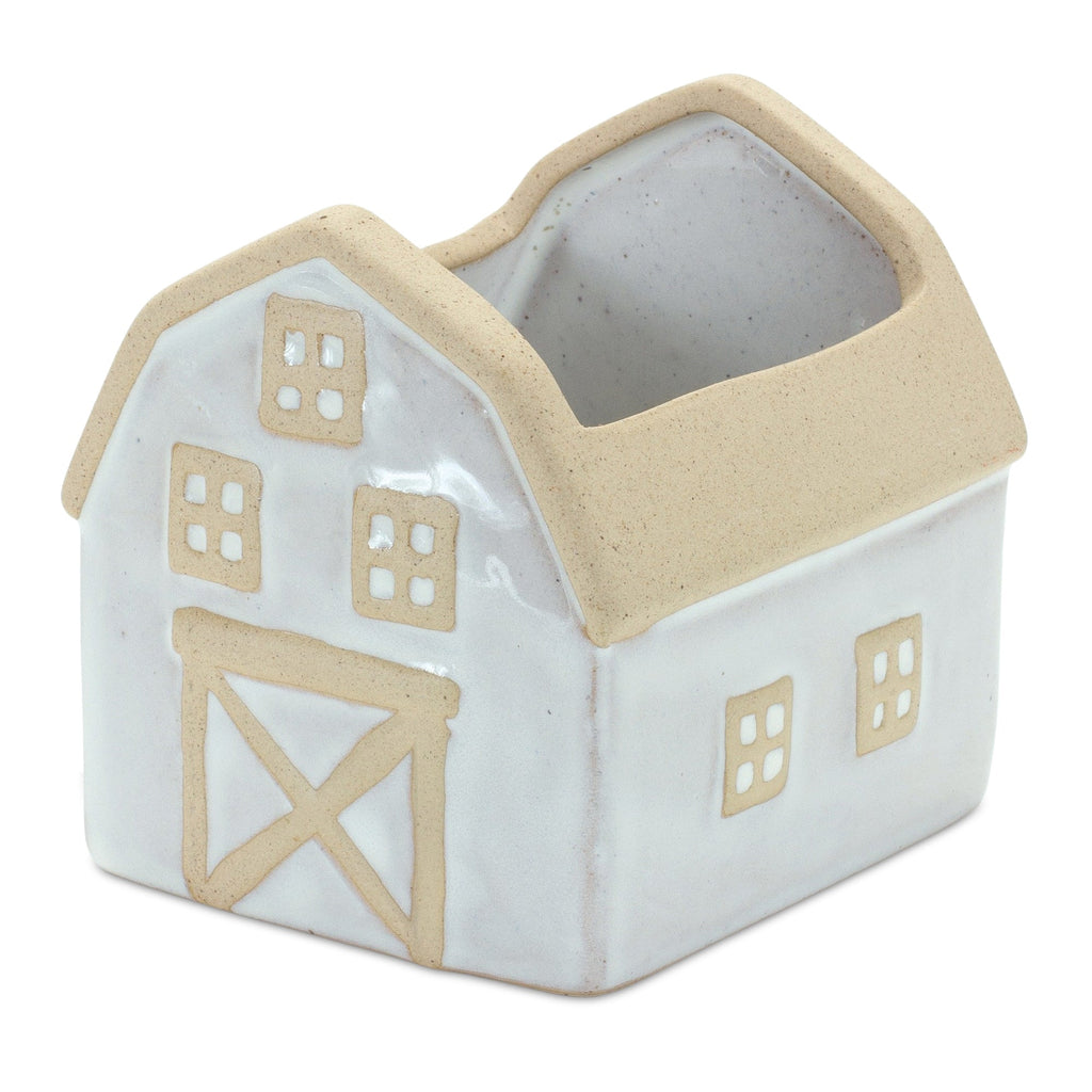 Neutral Porcelain House and Barn Planter Set for Home Decor