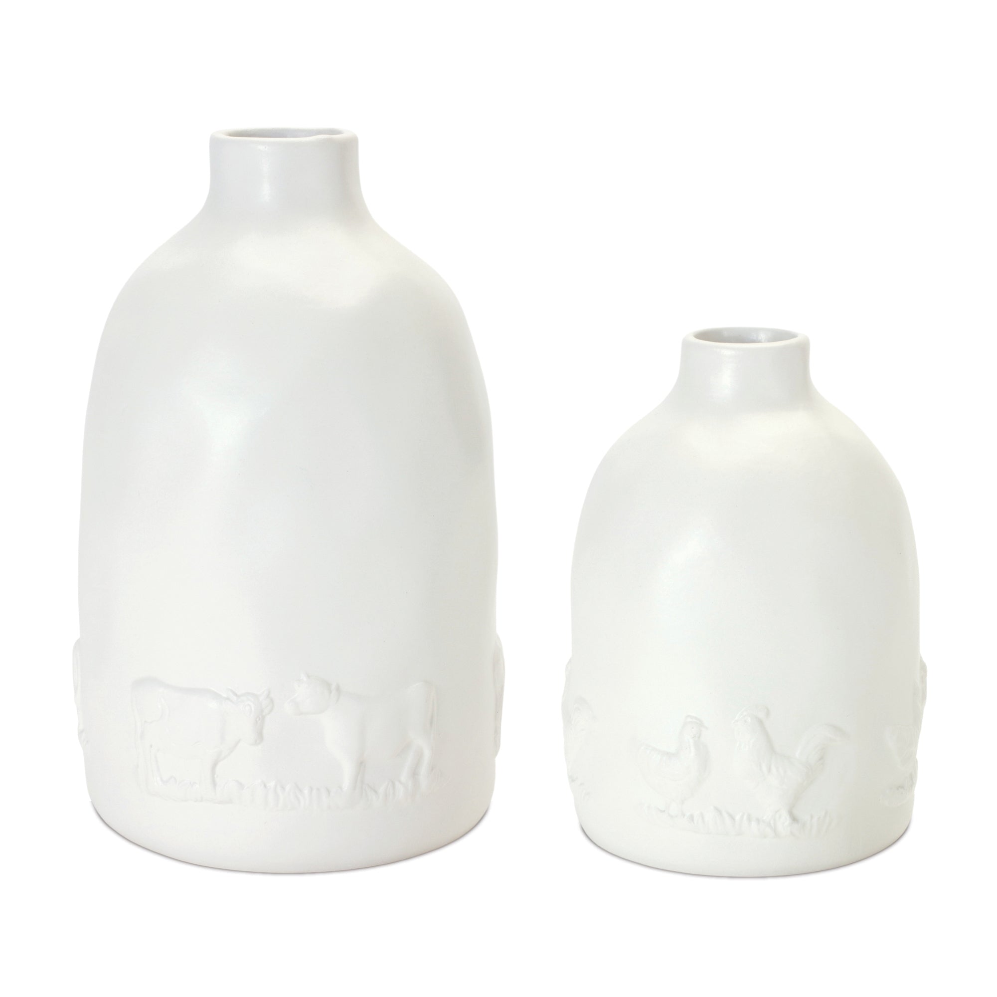 Set of 2 Farmhouse Ceramic Farm Animal Vases - Rustic Home Decor Accent Pieces