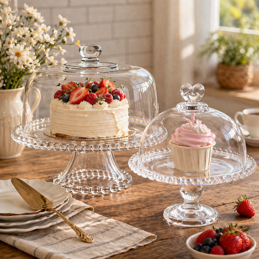 Elegant Glass Dessert Stand Set with Cloche Lids