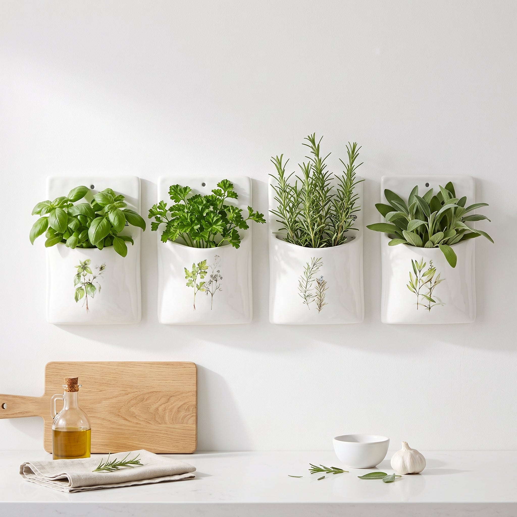 Set of 4 Ceramic Herb Wall Pockets
