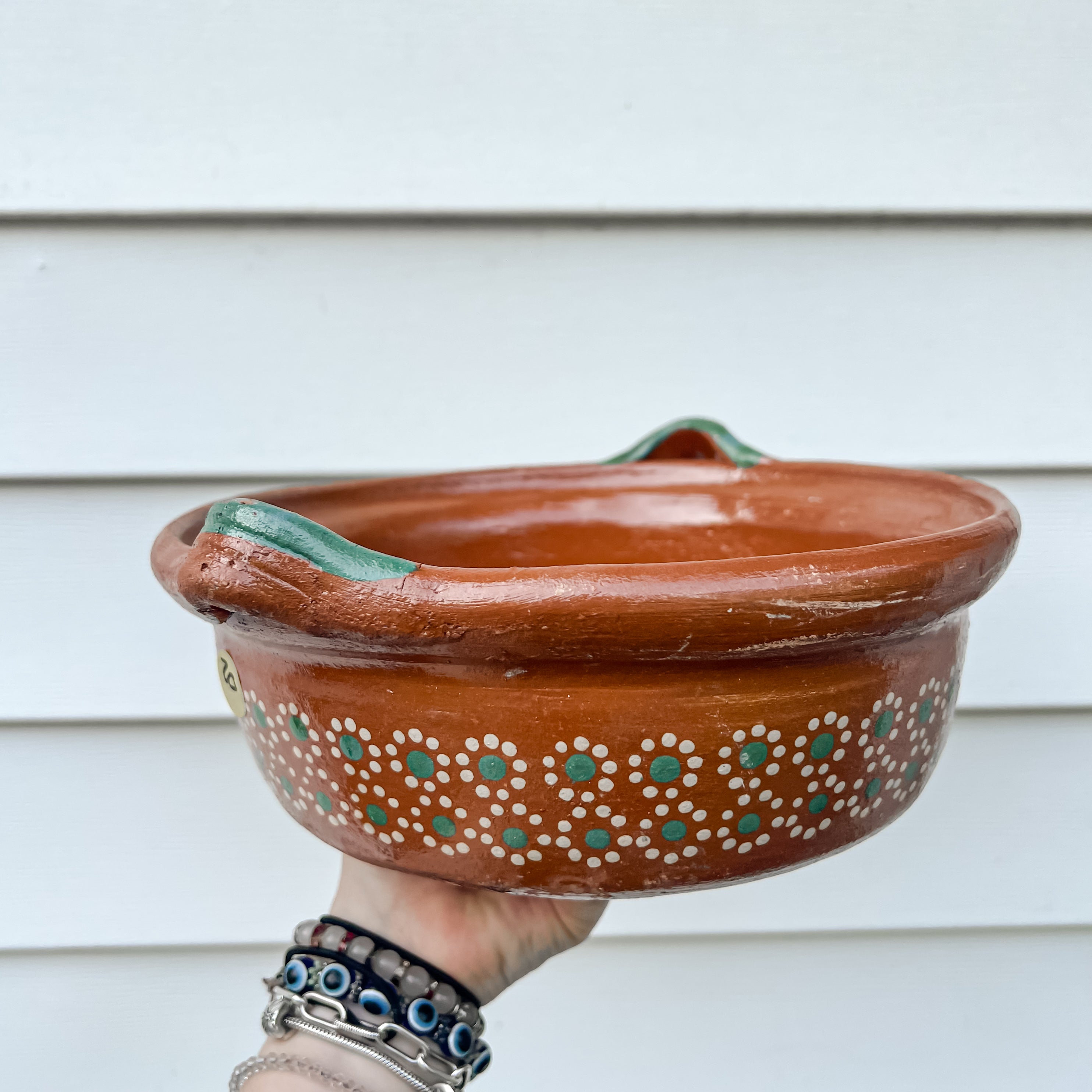 Traditional Mexican Barro Pot 500mL-1000mL Green Handles