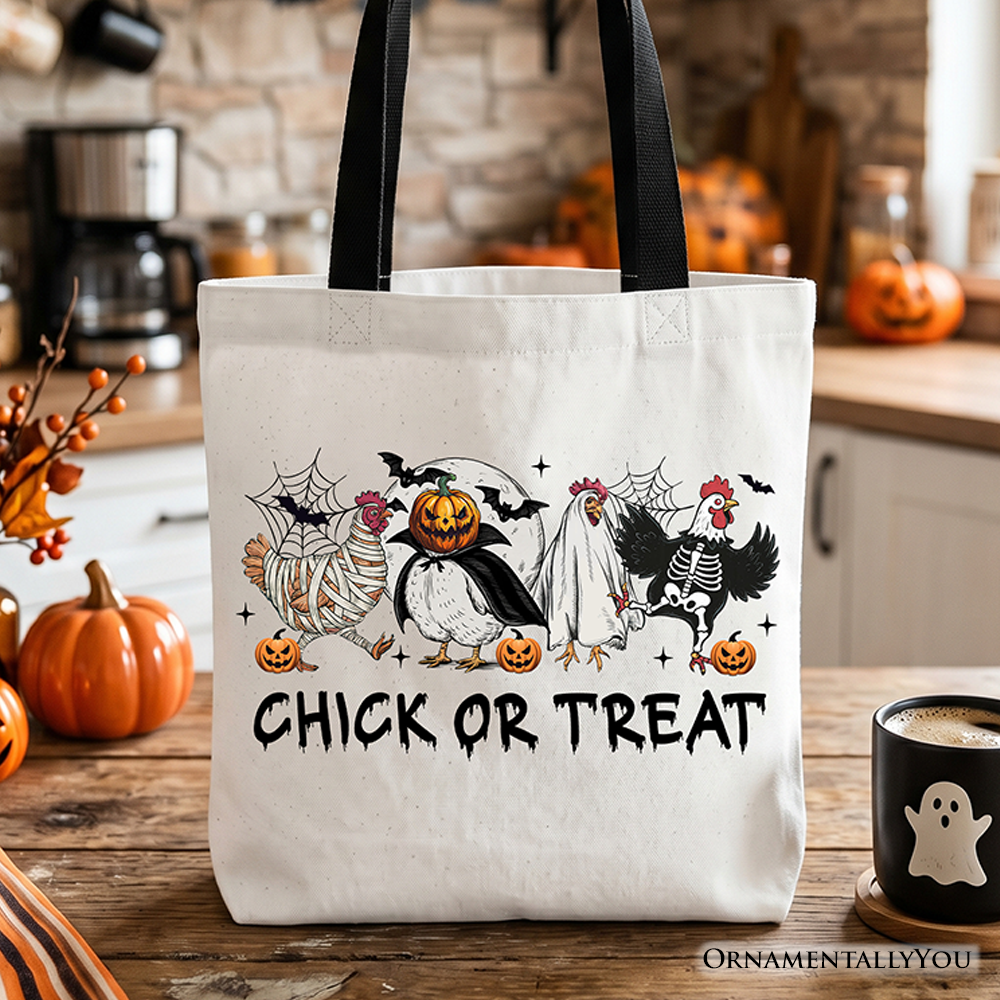 Chick or Treat Spooky Tote Bag, Halloween Chicken Gift Shopper for Country Life Enjoyers