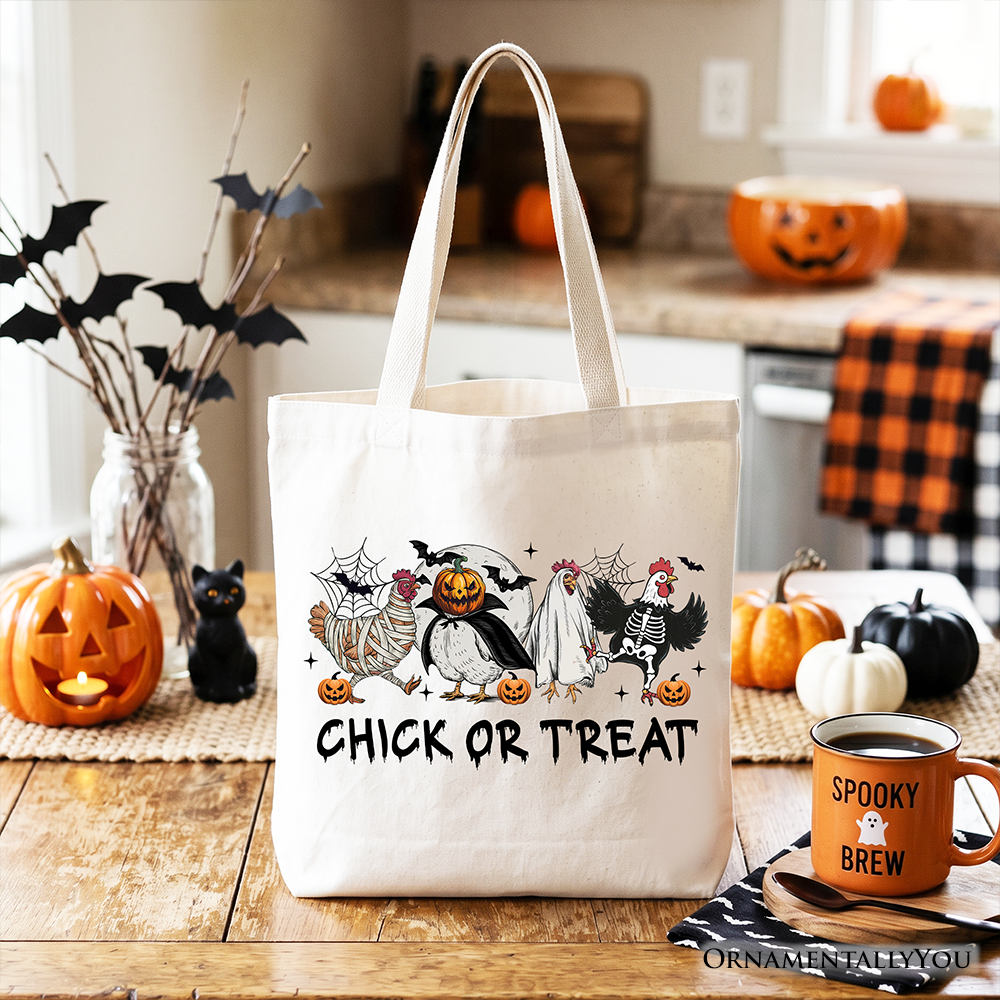 Chick or Treat Spooky Tote Bag, Halloween Chicken Gift Shopper for Country Life Enjoyers