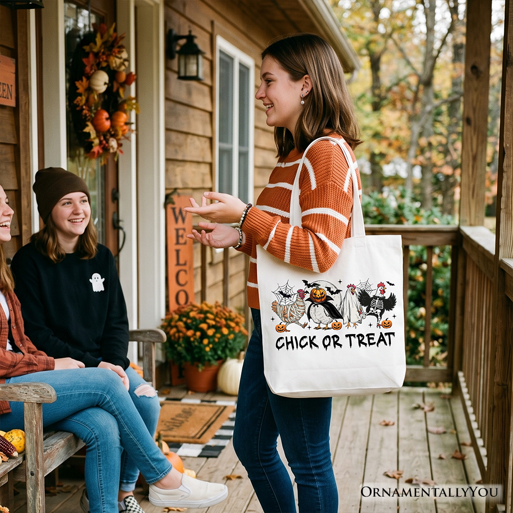Chick or Treat Spooky Tote Bag, Halloween Chicken Gift Shopper for Country Life Enjoyers