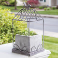 Rustic Graywash Birdcage Planter with Cement Base