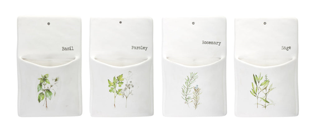 Set of 4 Ceramic Herb Wall Pockets
