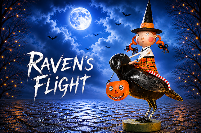 Raven's Flight Halloween Figurine by Lori Mitchell — 7.5-Inch Poly Resin Folk Art Collectible