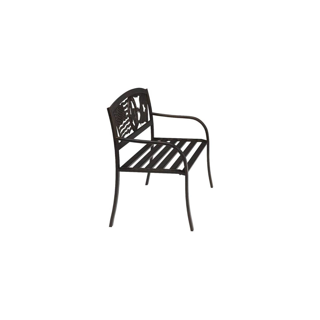2 Person Texas Star Patriotic USA Flag Outdoor Metal Garden Bench in Bronze