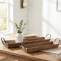 Set of 2 Barnwood Serving Trays with Handles for Farmhouse Decor