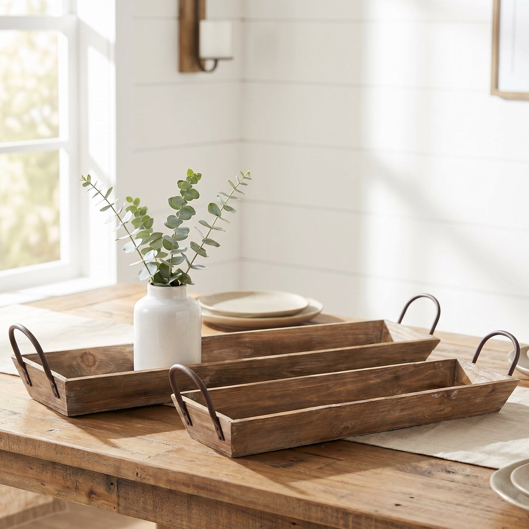 Set of 2 Barnwood Serving Trays with Handles for Farmhouse Decor