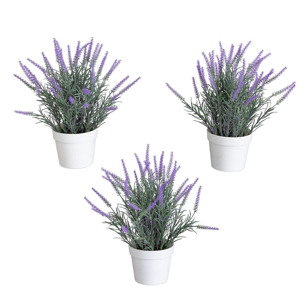 11” Artificial Lavender Plant in White Pot - Set of 3