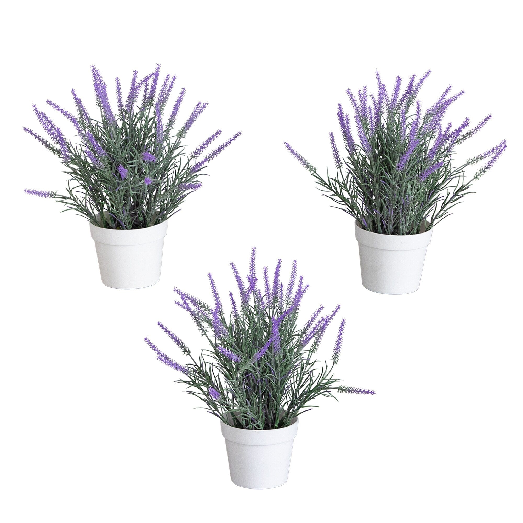 11” Artificial Lavender Plant in White Pot - Set of 3