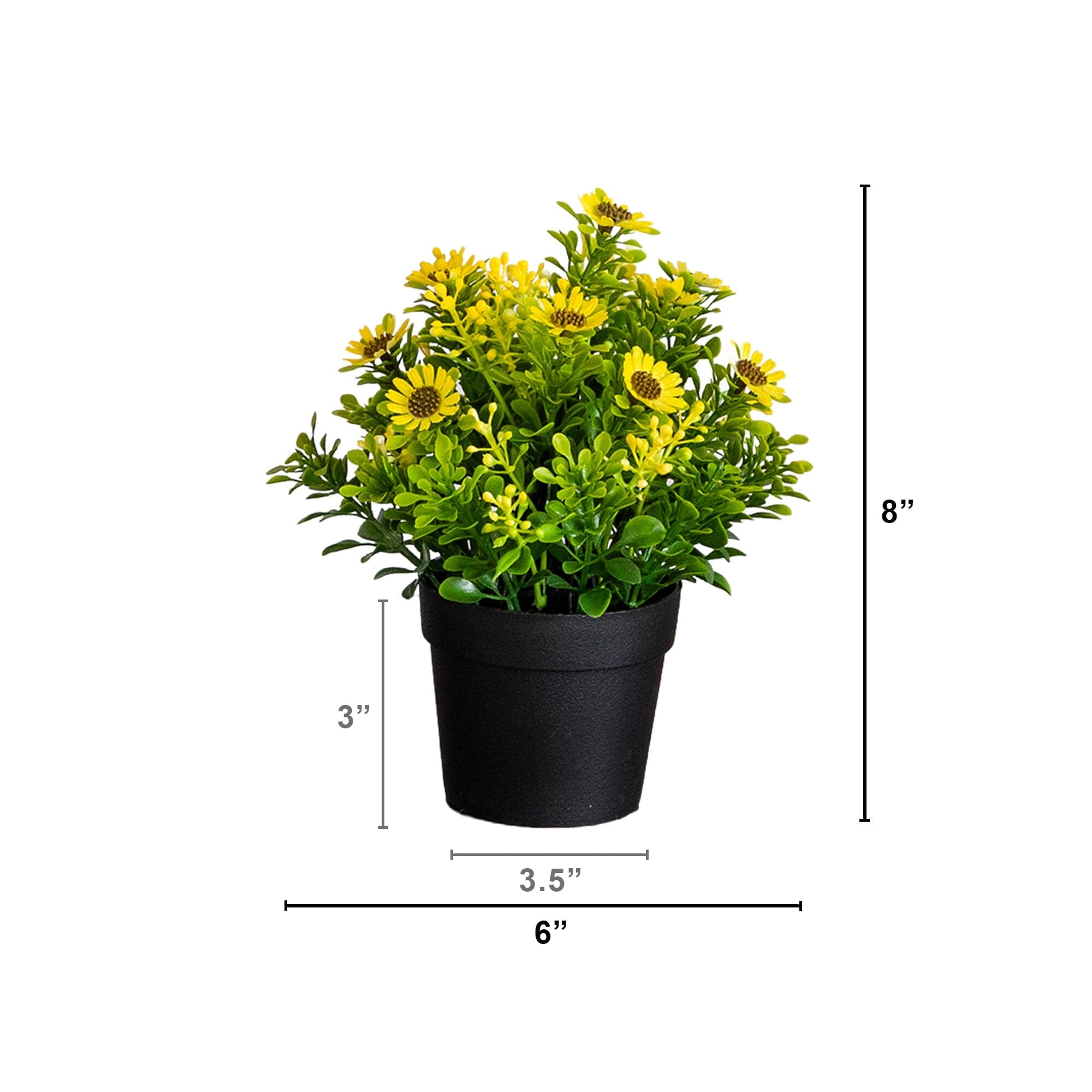 8" Artificial Flowering Daisy in Black Pot - Set of 3