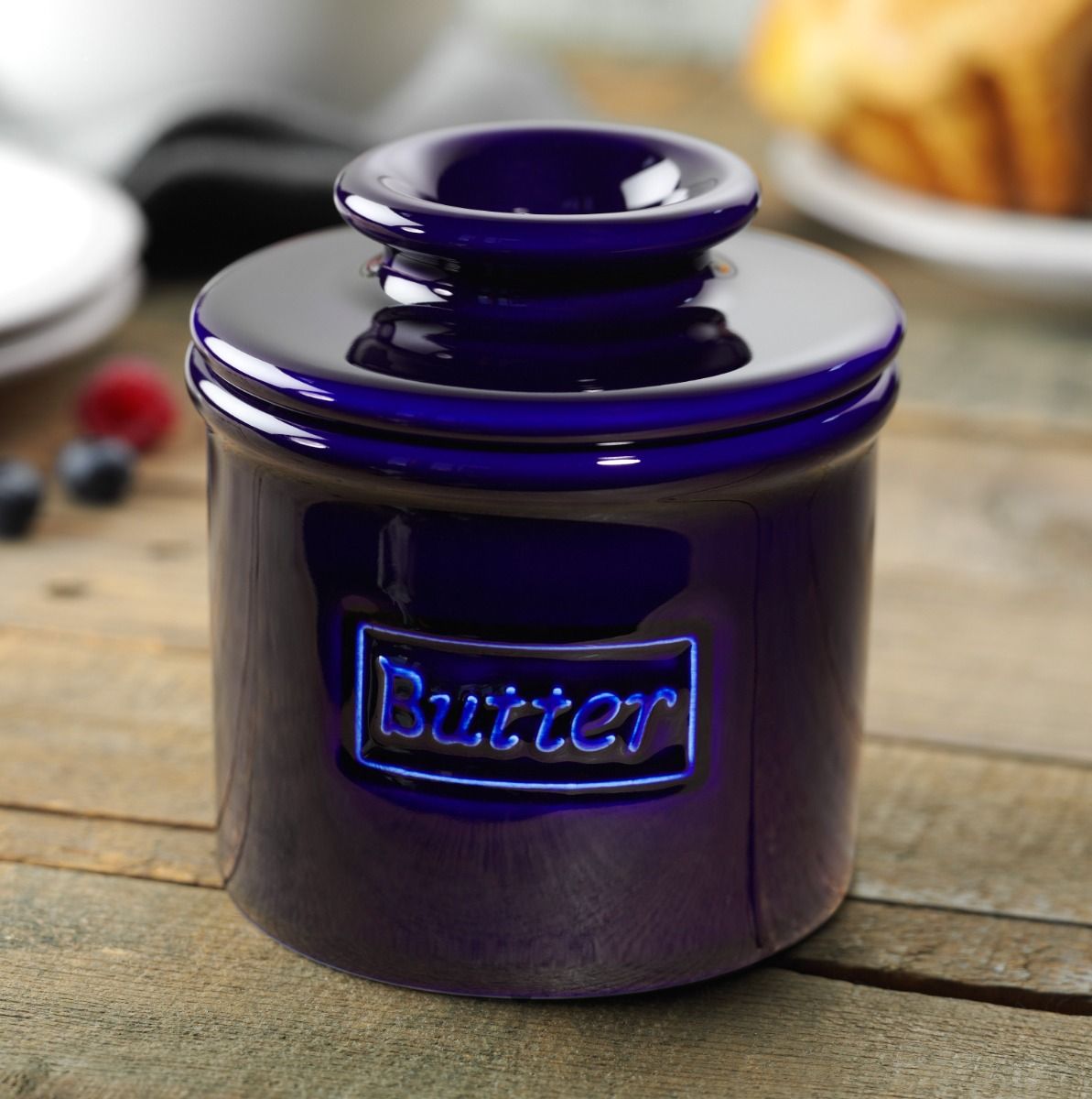 Cobalt Blue Cafe Retro Butter Bell Crock