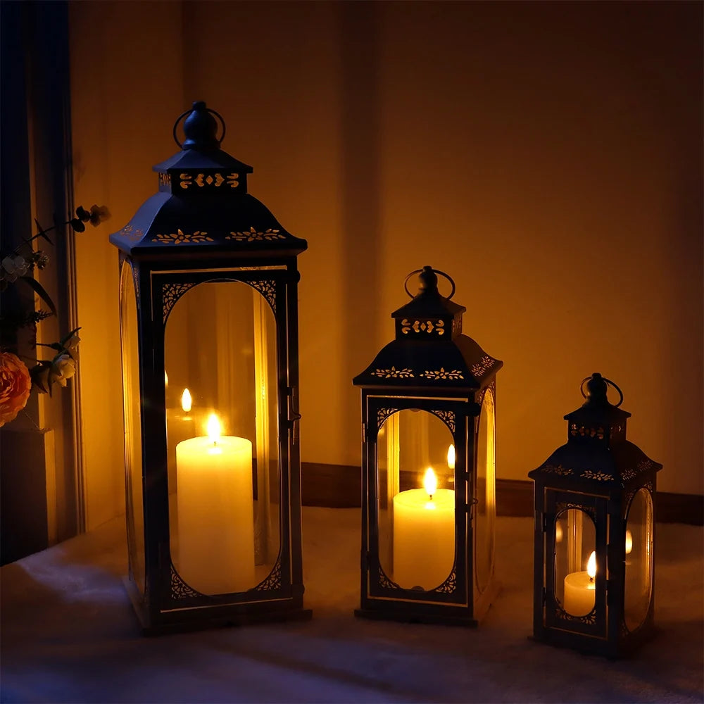 Set of 3 Decorative Vintage Candle Lanterns (White)