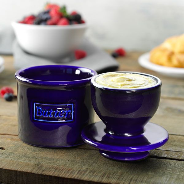 Cobalt Blue Cafe Retro Butter Bell Crock