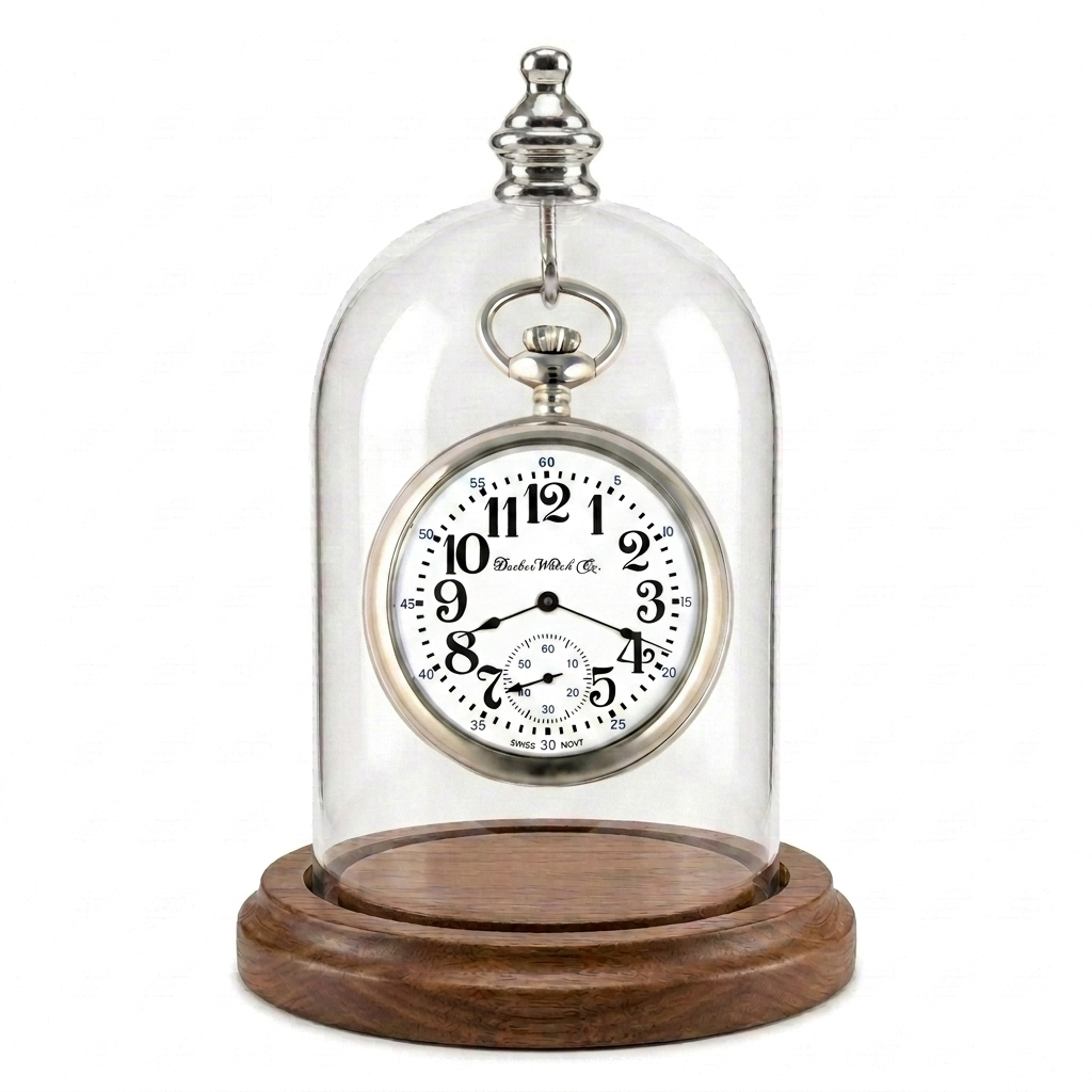 Pocket Watch Glass Display Dome Cloche Real Walnut Wood Base & Silver Hook 3"x4"