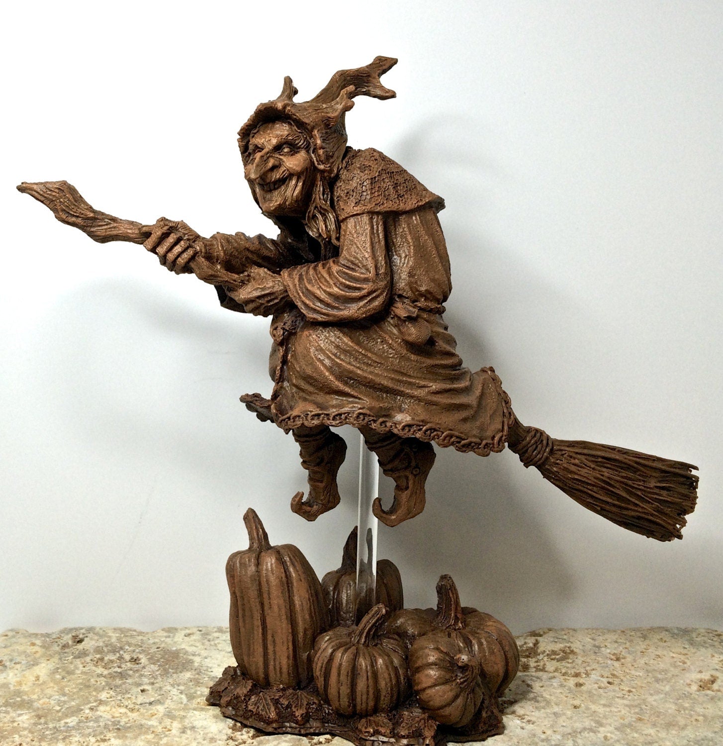 La Befana the Witch Statue, Hand Painted Resin Sculpture | Rustic Spooky Home Decor for Halloween