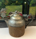Antique Manning Bowman Copper Pewter Coffee Pot, Ornate Lid - Rustic Decor