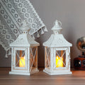 Set of 2 11''High Decorative Candle Lantern (metal & tempered glass)