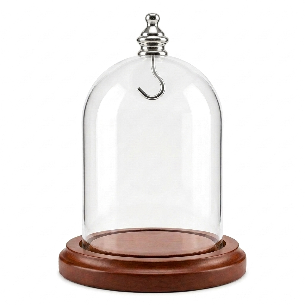 Pocket Watch Glass Display Dome Cloche Real Walnut Wood Base & Silver Hook 3"x4"