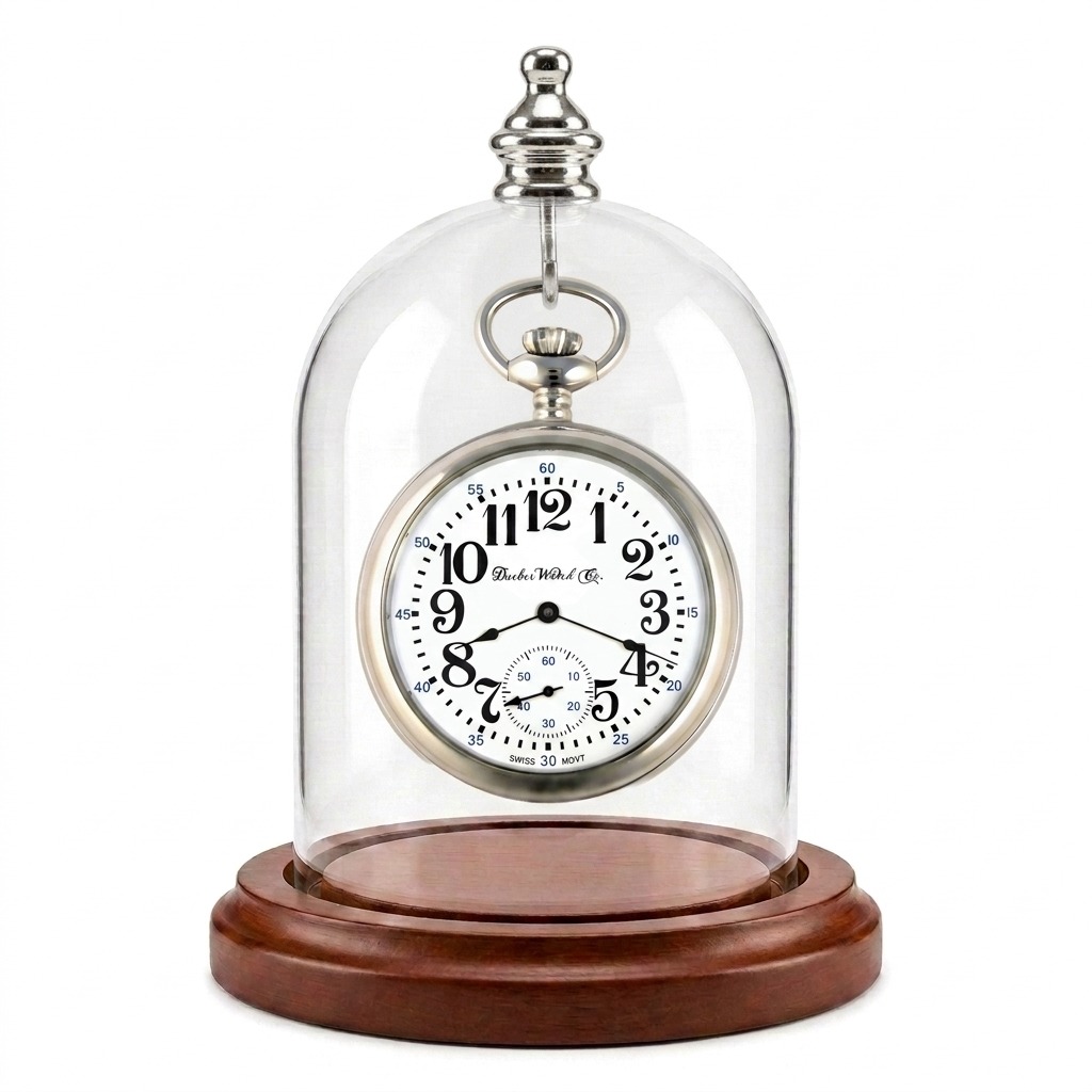Pocket Watch Glass Display Dome Cloche Real Walnut Wood Base & Silver Hook 3"x4"